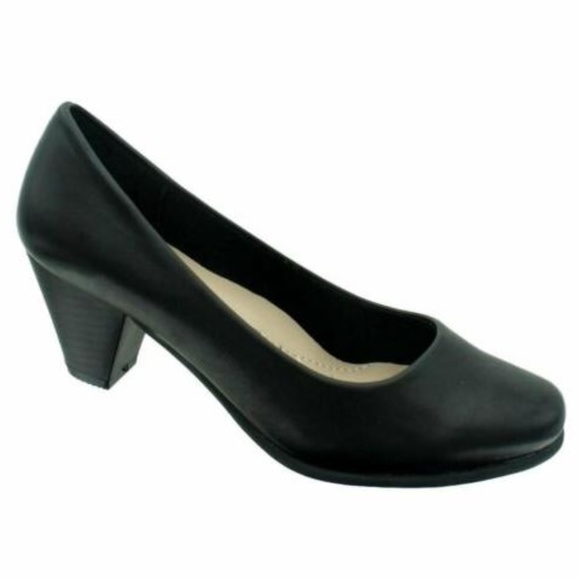 Womens Rounded Toe Pumps Block Heel Black - Picture 1 of 1